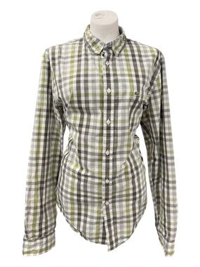 Lacoste Olive Green & White Plaid Button-Down Shirt Size L